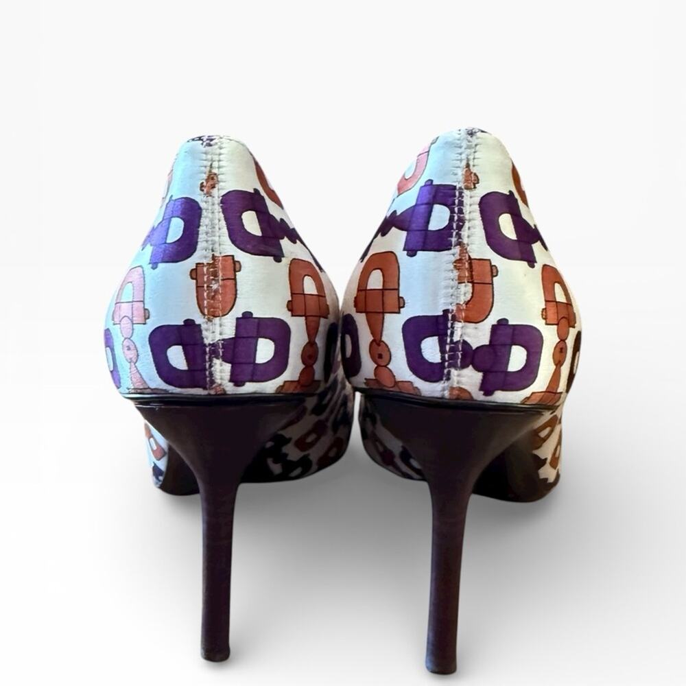 Gucci Crystal Embellished Horsebit Satin Open Toe Pumps Karung Print Size 9 - Picture 3 of 15